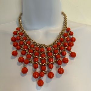 Amrita Singh Round Coral Pink Beaded Gold Tone Curb Chain Bib Necklace